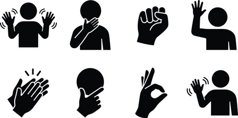 Hand Gesture and Nonverbal Communication Silhouette Icons Set for Sign Language and Human Expression © MdRased