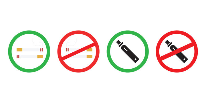 NO SMOKING, NO VAPING combined sign. Printable sticker. Vector. 