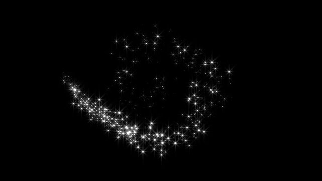 Magic Glitter Sparkle Stars Line Animation, White Twinkling Fairy Dust Trail, Luxury Pixie Dust Glow, Christmas Sparkling Motion, Black Background, Seamless Loop 4K Transition