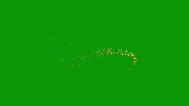 Magic Golden Glitter Sparkling Light Trail Spiral, Gold Dust Particles, Fairy Swirl Path, green Background, Luxury Bokeh Glow, Logo Reveal Animation, Loop 4K Alpha Channel Effect