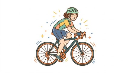 Fototapeta premium Illustration of a woman riding a road bicycle on a white background