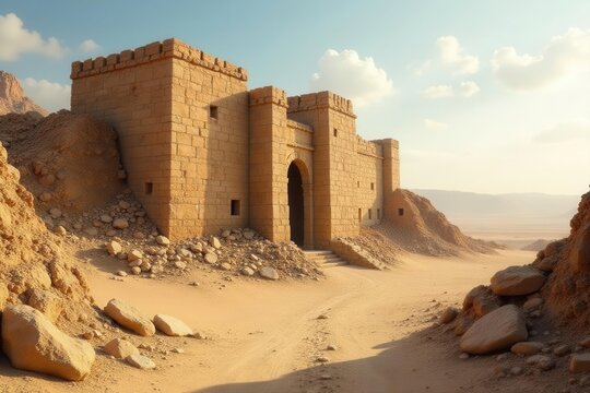 Crumbling fortress, Saharan sun bleaching ancient stones , stone, pattern