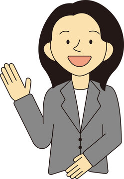 左を指す女性
