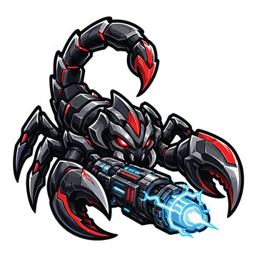 Futuristic Mecha Scorpion Robot with Energy Cannon Weapon Illustration for Gaming Mascot and eSports