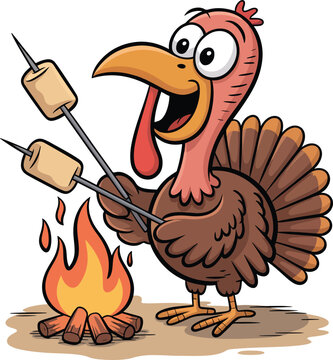 Funny Thanksgiving Turkey Roasting Marshmallows Clipart
