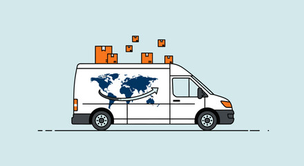 Fototapeta premium Delivery Van Illustration for Global Logistics and International Shipping Services with Packages