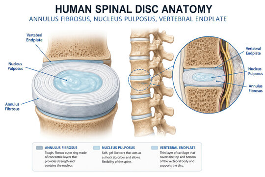 Human Intervertebral Disc Anatomy with Annulus Fibrosus, Nucleus Pulposus and Vertebral Endplate