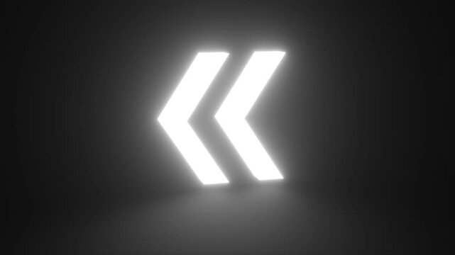 White Rewinding Sign Glowing and Rotating on Black Background
