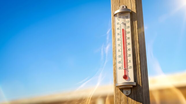 Thermometer Showing High Temperature During Extreme Heat Wave