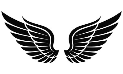 Fototapeta premium Bold black graphic wings depicted in a symmetrical style suitable for professional logos or decorative artistic creative design project elements