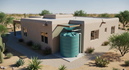 Fototapeta premium Sustainable Desert Home Rainwater Harvesting System Installed