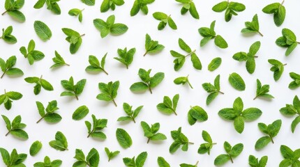 Fototapeta premium Fresh Green Basil Leaves in Various Angles for Culinary Use.