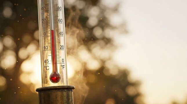Extreme Summer Heat Wave Thermometer at Sunset