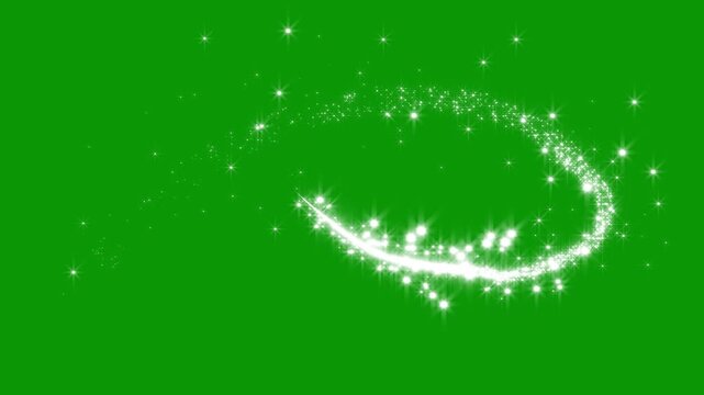Luxury White Glitter Star Trail, Twinkling Sparkles Animation, Magic Fairy Dust Line, Glowing Christmas Stars, Sparkle Motion on green Background, Seamless Loop Transition.4K