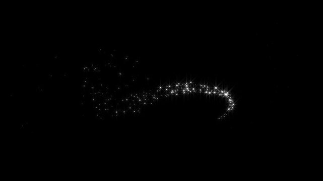 Luxury White Glitter Twinkling Star Trail, Fairy Dust Sparkle Line, Magic Christmas Glow Animation, Shining Glitter Particles, Black Background, Fast Seamless Loop Effect.4K