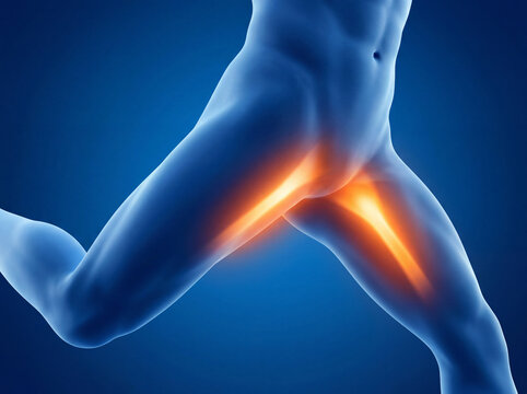 Medical illustration showing a groin muscle strain