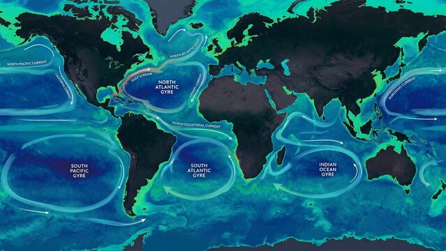 World Map Ocean Currents Scientific Illustration Global Gyres