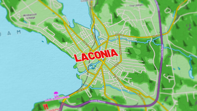 Macro View of Laconia New Hampshire Map Showing Detailed Streets, Roads, and Geographic Layout
