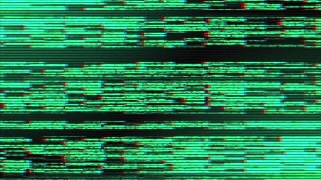 Digital glitch screen effect with cyan lines and pixelated noise distortion in this motion video clip