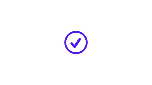 A simple and clean a bold purple checkmark inside a slightly thicker purple circle, presented centrally on a pure white background, conveying a sense of approval or a completed task