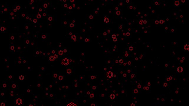 A shower of outline hexagon frames. Alpha Channel. Seamless loop motion graphics.
