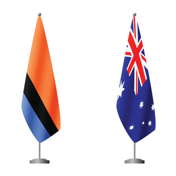 Chagos Islands and Australia flags on flagpoles for official ceremonies and meetings, transparent background vector