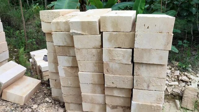 pile of limestone bricks