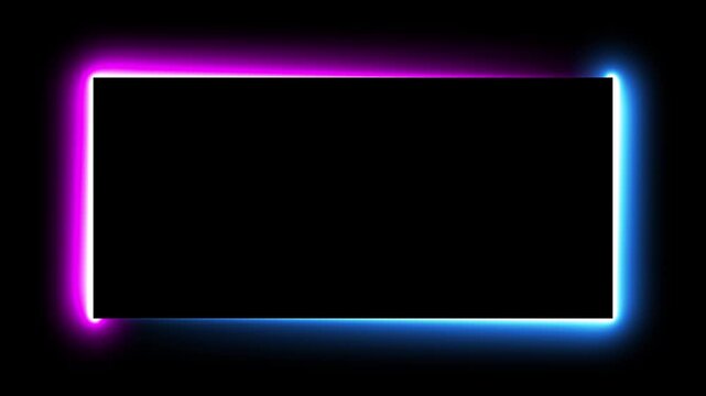 A rectangular black frame with vibrant glowing neon borders in electric blue on the left and magenta on the right, set against a pure black background, creating a futuristic or digital aesthetic