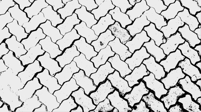 Black and White Interlocking Paver Brick Pattern for Outdoor Paving and Ground Surface Background