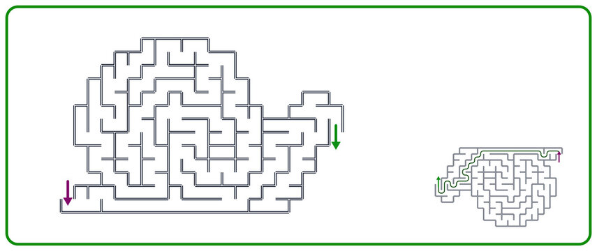 Snail-shaped maze with pathways and entry points on white background  