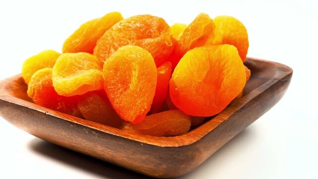 Healthy Dried Apricots Pile in Wooden Bowl