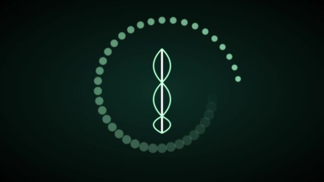 Abstract neon loading spinner with pulsing audio waveform animation for digital interface and technology ui 4k