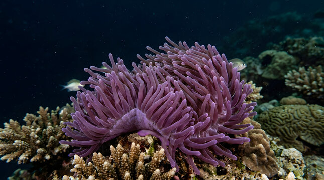 Purple Sea Anemone on Tropical Coral Reef