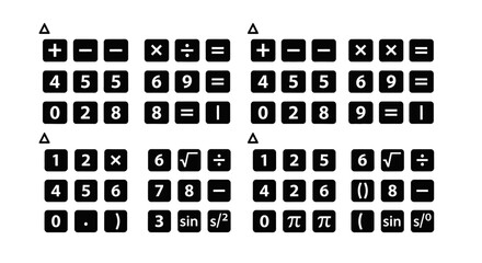 Obraz premium Four calculator keypads showing mathematical operations and numbers.