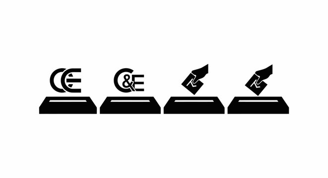 Four stylized icons representing currency exchange and financial transactions.