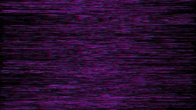Digital purple glitch effect screen noise pattern with horizontal lines for abstract motion video background animation