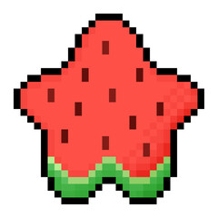 Fototapeta premium Pixel art red star shaped watermelon icon