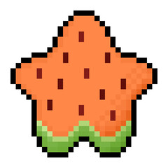 Fototapeta premium Pixel art orange star shaped watermelon icon