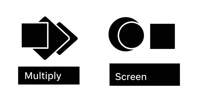 Graphic icons representing blend modes multiply and screen.