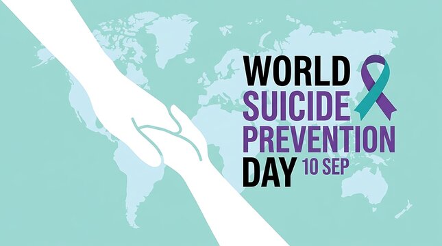 World Suicide Prevention Day Awareness Poster on Global Map Background with Ribbon Symbol