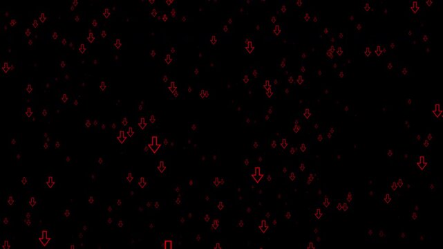 A shower of outline downward arrows. Alpha Channel. Seamless loop.