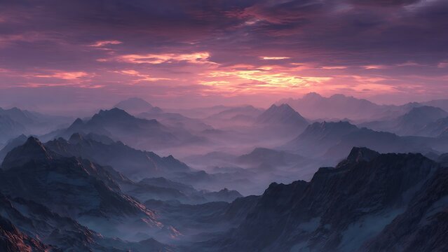 Twilight Mountain Range Vector Illustration on White Background
