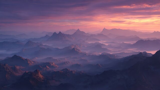 Twilight Mountain Range Vector Illustration on White Background
