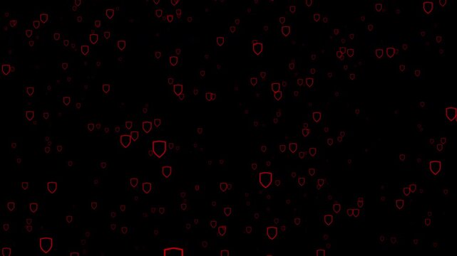 A shower of outline shields. Alpha Channel. Seamless loop motion graphics.