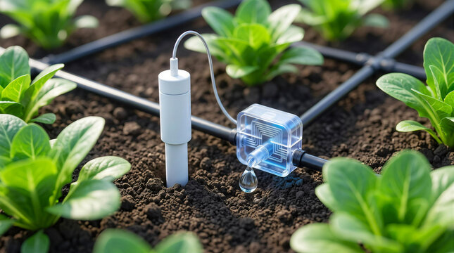 High tech drip irrigation system and IoT soil moisture sensor in smart agriculture vegetable farm