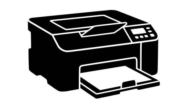Office Printer Device Icon Digital Technology Equipment Vector Silhouette Graphic Simple Document Printing Hardware Tool