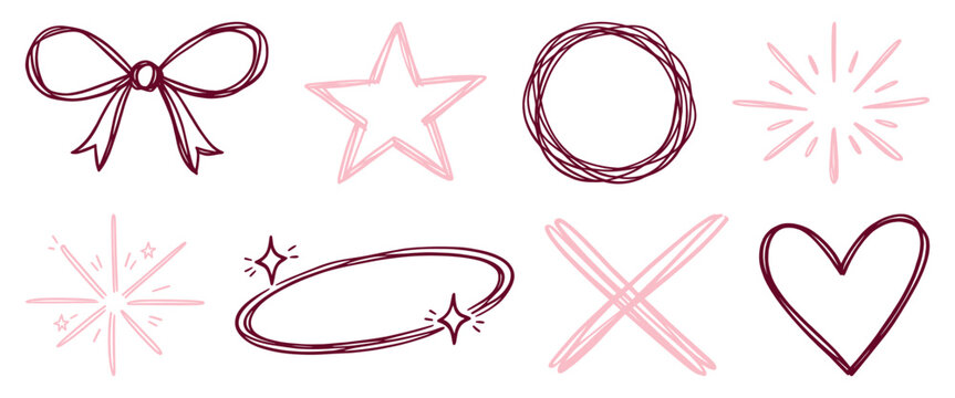 Playful pink hand-drawn doodles, vector element set