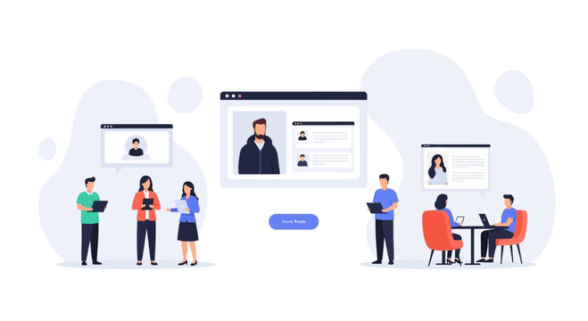 Online recruitment process with candidates profiles and interview meeting