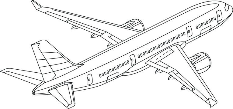 Aircraft line art black outline black and white vector and illustration plane line art drawing