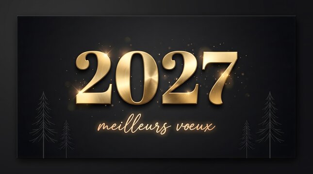 Golden 2027 new year's greeting card with french wishes